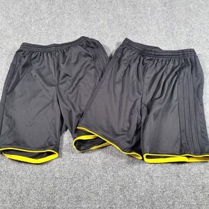 Adidas Shorts Youth Large LOT 2 Black Yellow Climalite Athletic Gym Soccer